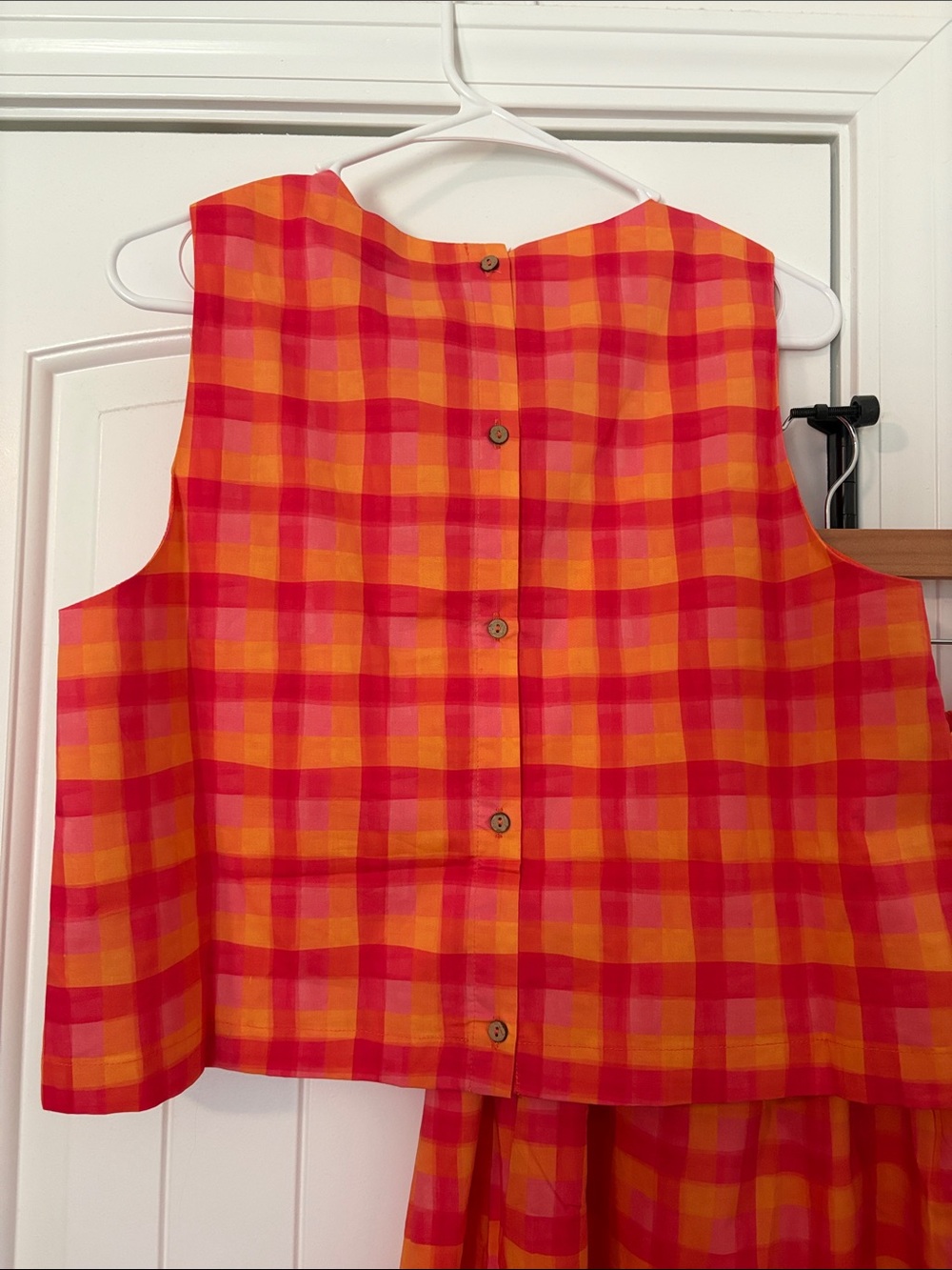 Avara Pink & Orange Plaid Maxi Skirt - Bright Check Summer Style - Picture 4 of 6